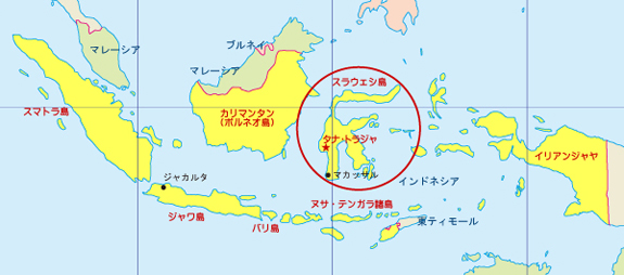 地図：インドネシア　スラウェシ島　南スラウェシ州　タナ・トラジャ県